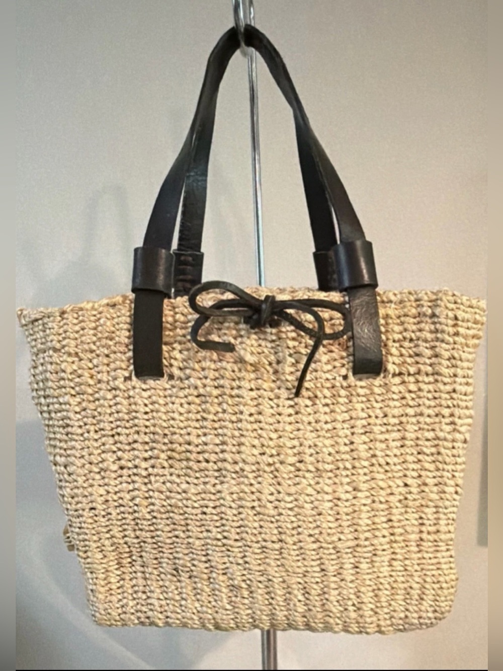 Nine West Natural Straw Tote with Black Handles